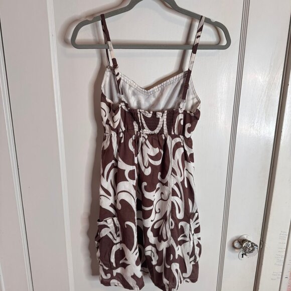 Roxy Brown & White Swirl Pattern Strap Short 100% Cotton Sundress sz M - Picture 3 of 10
